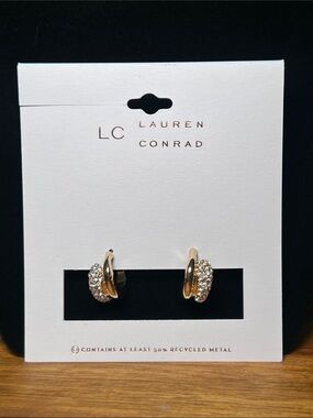 LC Lauren Conrad Gold and Crystal Twisted Hoop Earrings